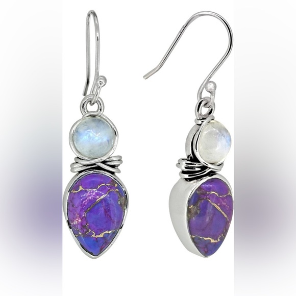 Sterling Silver Purple Copper Turquoise Rainbow Moonstone earrings - Picture 1 of 9